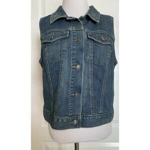 ANN TAYLOR LOFT Denim Jean Vest Medium Wash Sleeveless Casual Button Front M